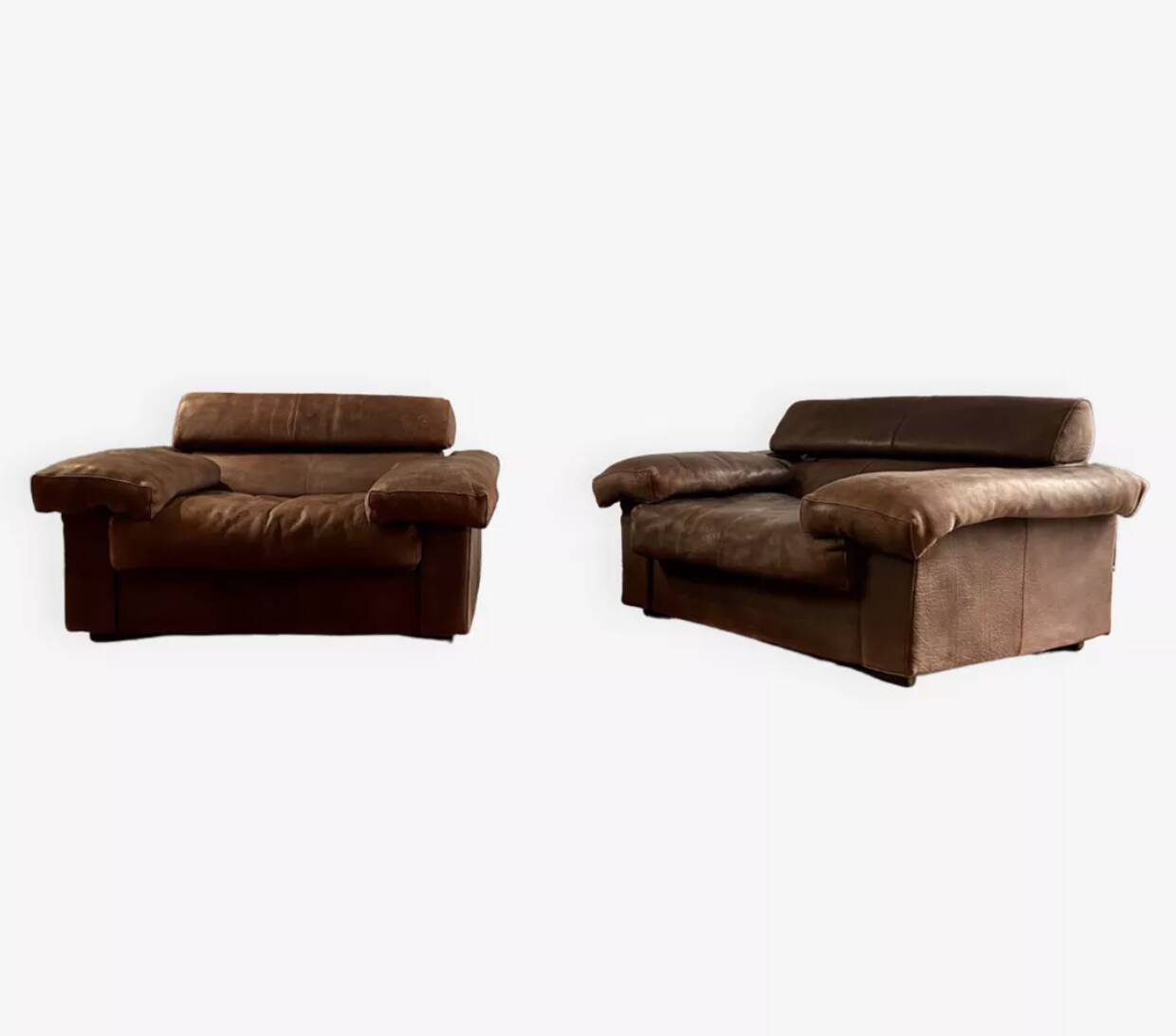 Paire de fauteuils Erasmo vintage, cuir marron, Scarpa pour BB Italia.