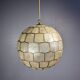 Midcentury mother of pearl Capiz shell & brass sphere large pendant, 1960s