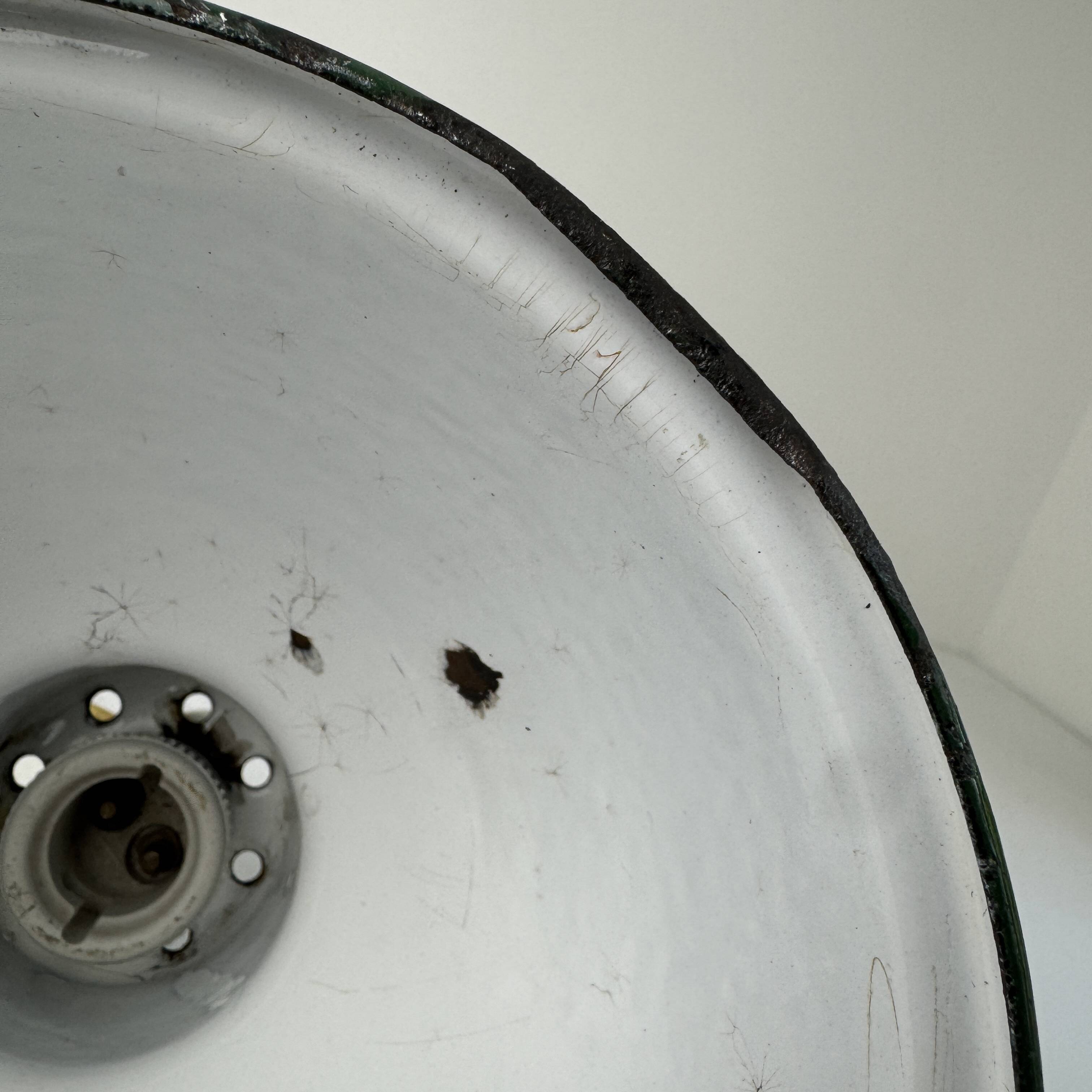 Antique workshop wall light in brass and enameled sheet metal