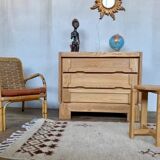 Commode vintage moderniste en orme massif 3 tiroirs