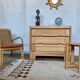 Commode vintage moderniste en orme massif 3 tiroirs