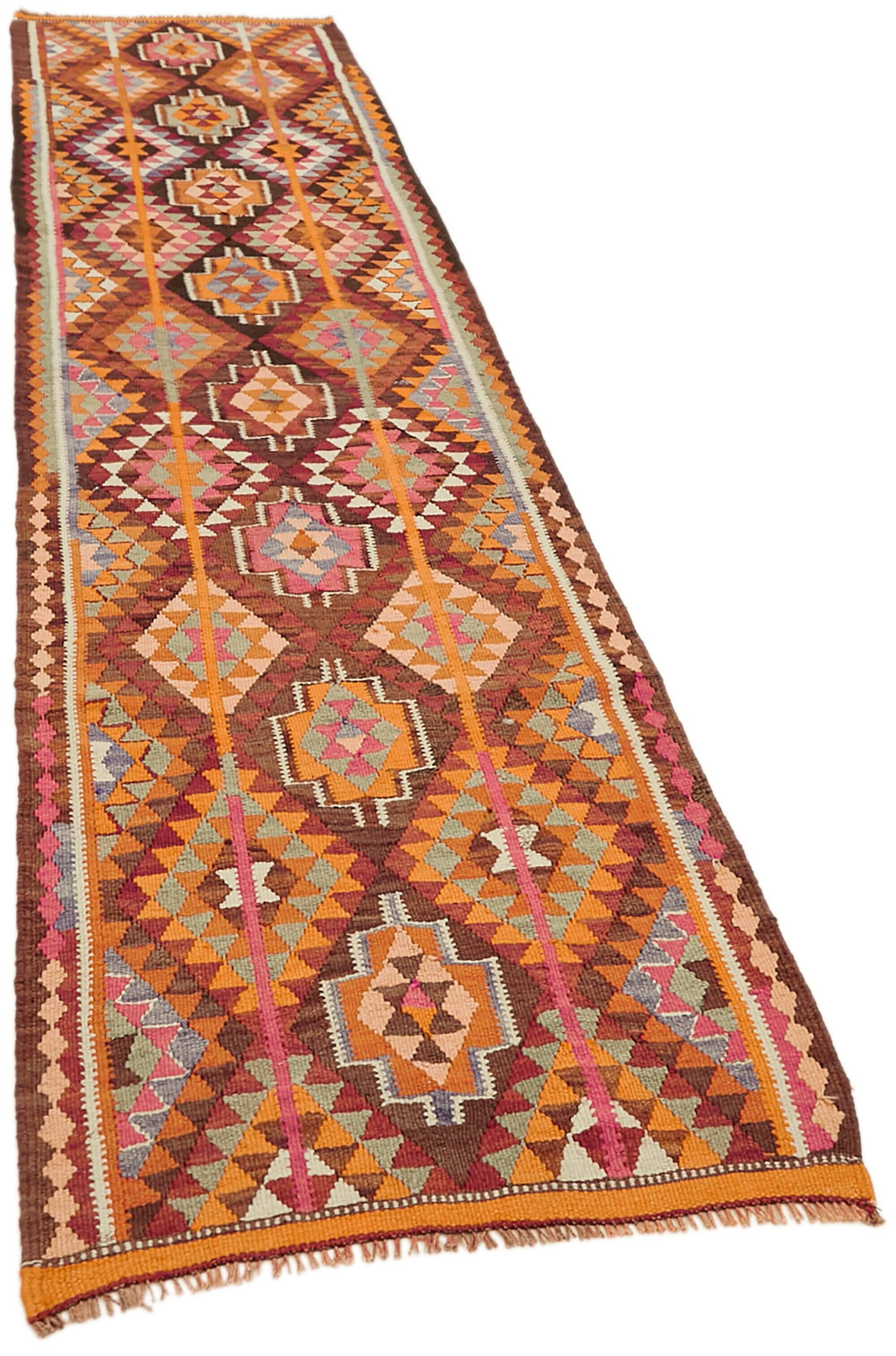 Turkish Handwoven Vintage Herki Kilim 90 cm x 328 cm