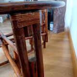 Vintage rattan and smoked glass coffee table from the 1970s