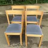 4 Scandinavian chairs in solid wood and blue fabric