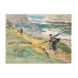 René LEVERD: Play of light on the sea, original signed watercolor