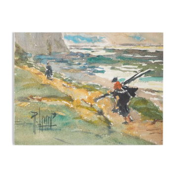 René LEVERD: Play of light on the sea, original signed watercolor