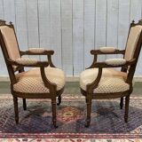 Pair of early 20th century Louis XVI armchairs in walnut