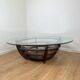 Sculptural coffee table with concentric rings, glass and wood, circa 1985.