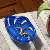 1970s Murano Swirl Blue Glass Bowl