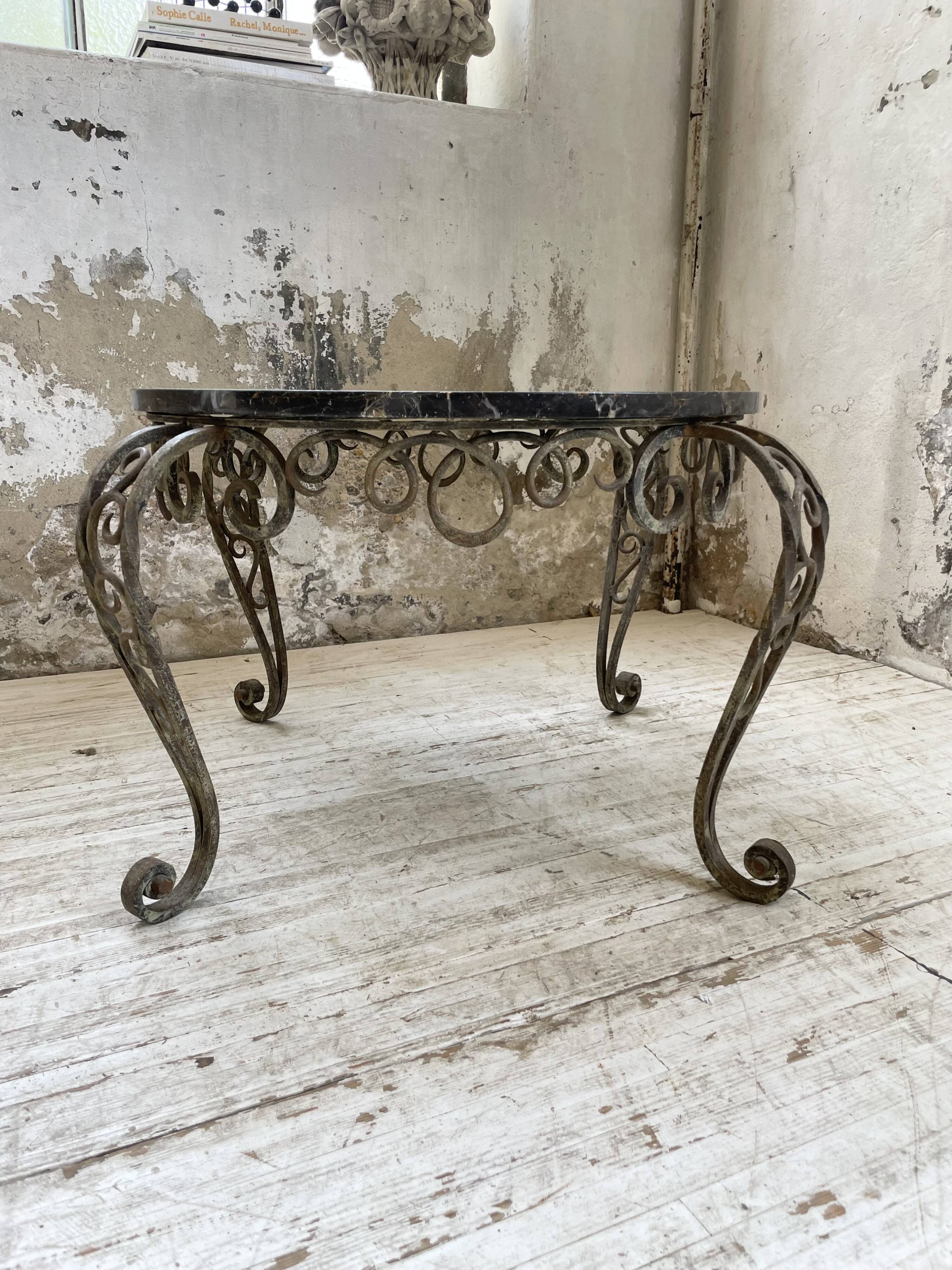 René Drouet coffee table in metal and black marble.