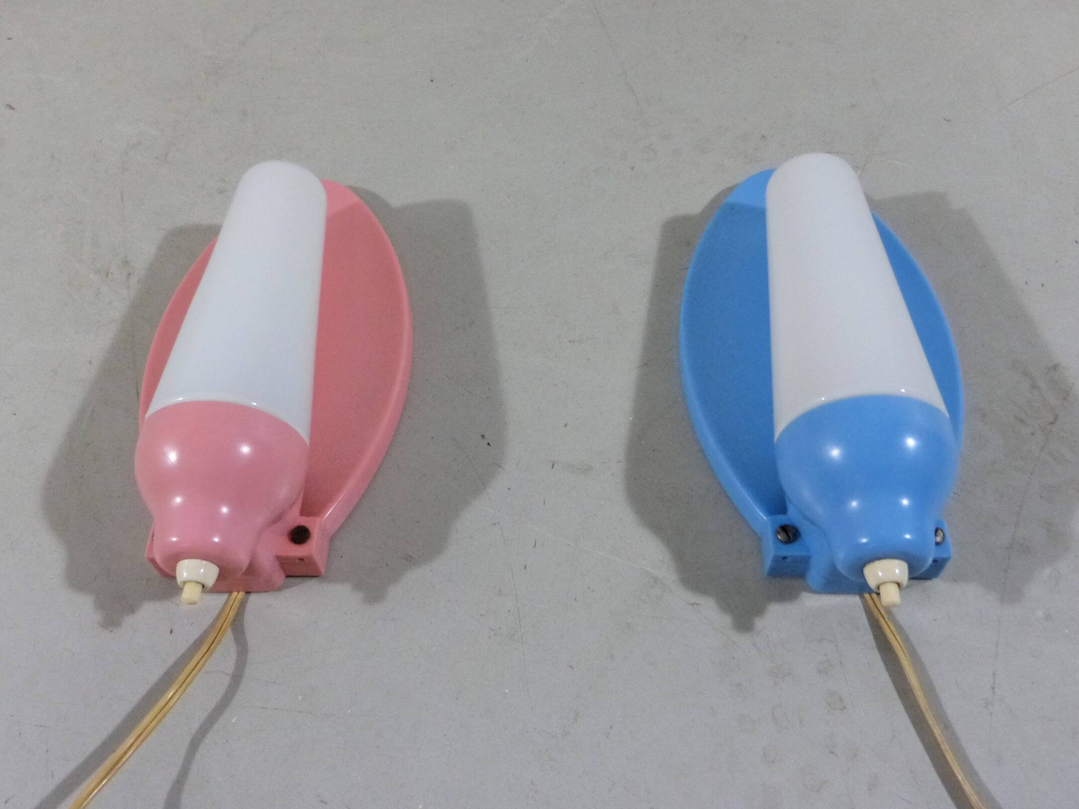 Set of 2 Wall lamps pink & blue 1950’s