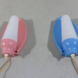 Set of 2 Wall lamps pink & blue 1950’s