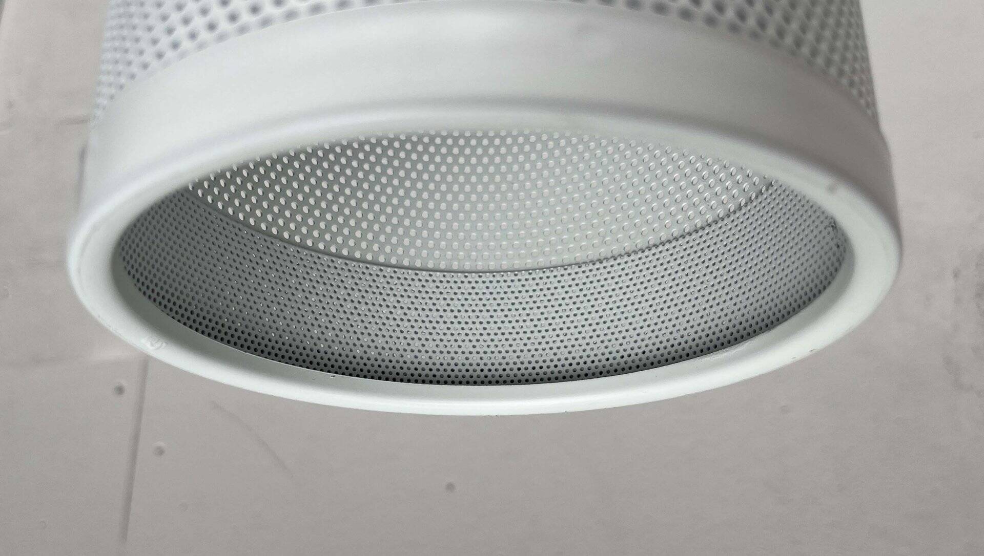 Minimalist perforated metal pendant lamp by Orno, Finland.