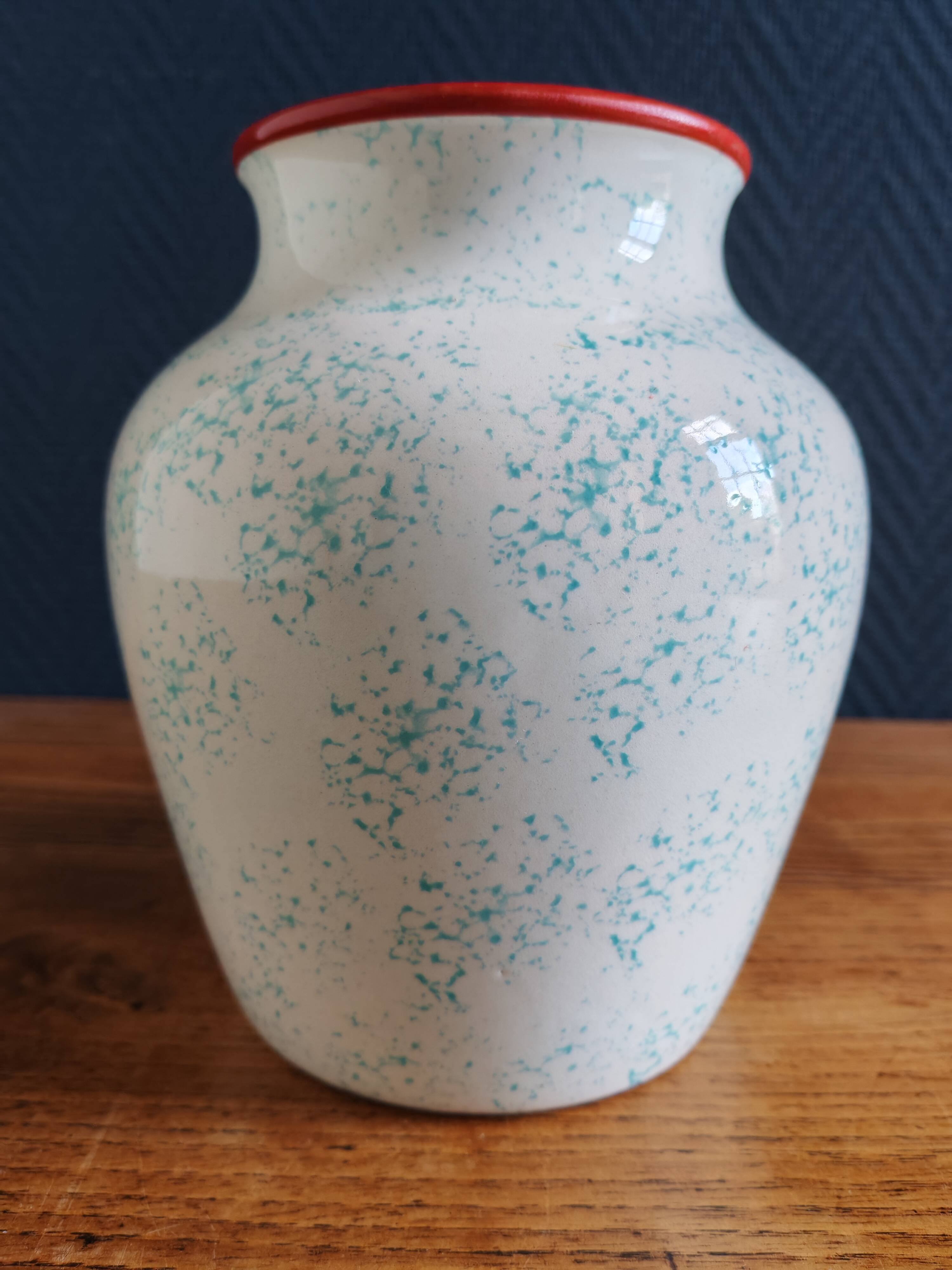 White Ceramic Vase with Peach and Leaf Motifs