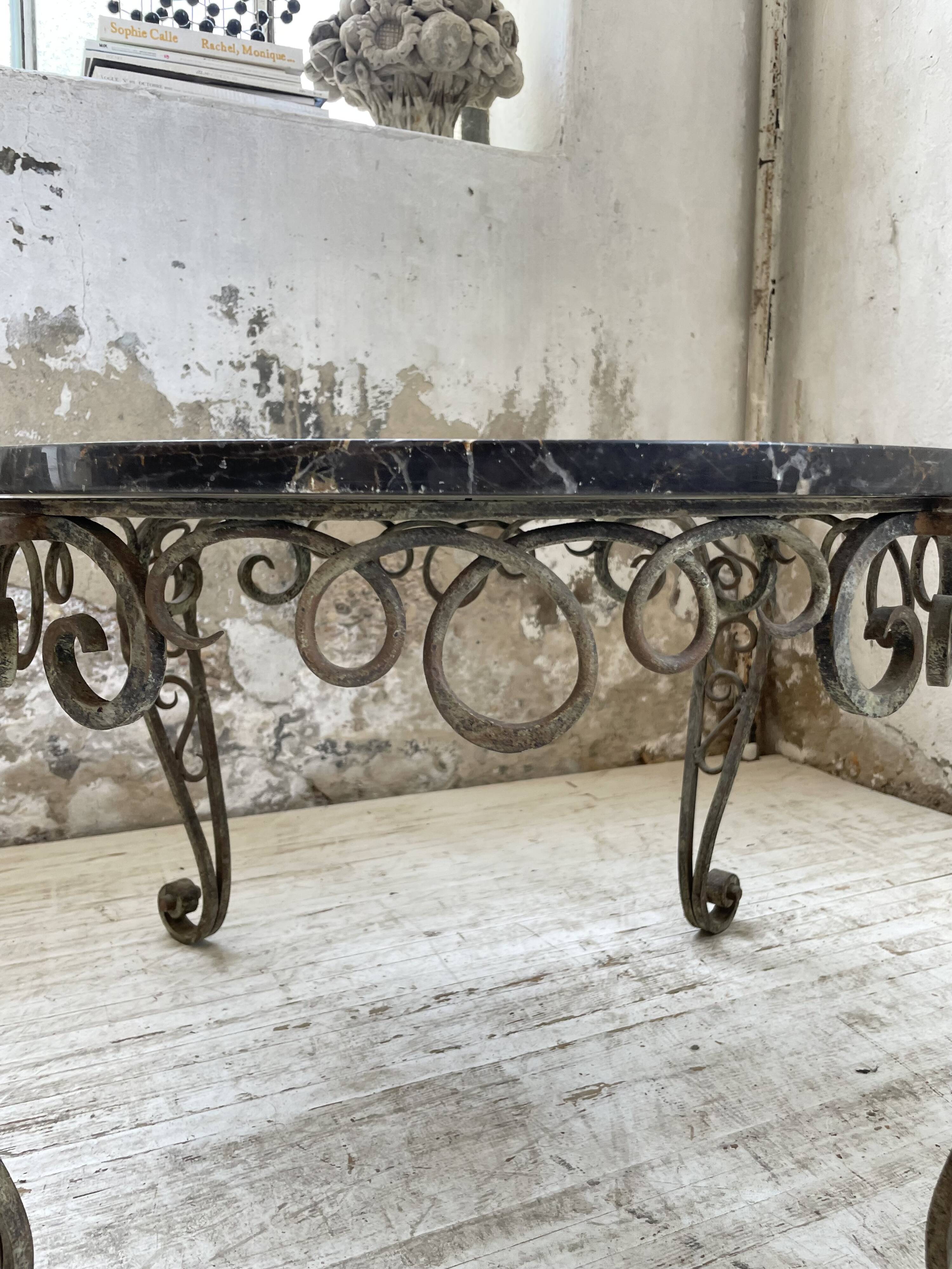 René Drouet coffee table in metal and black marble.