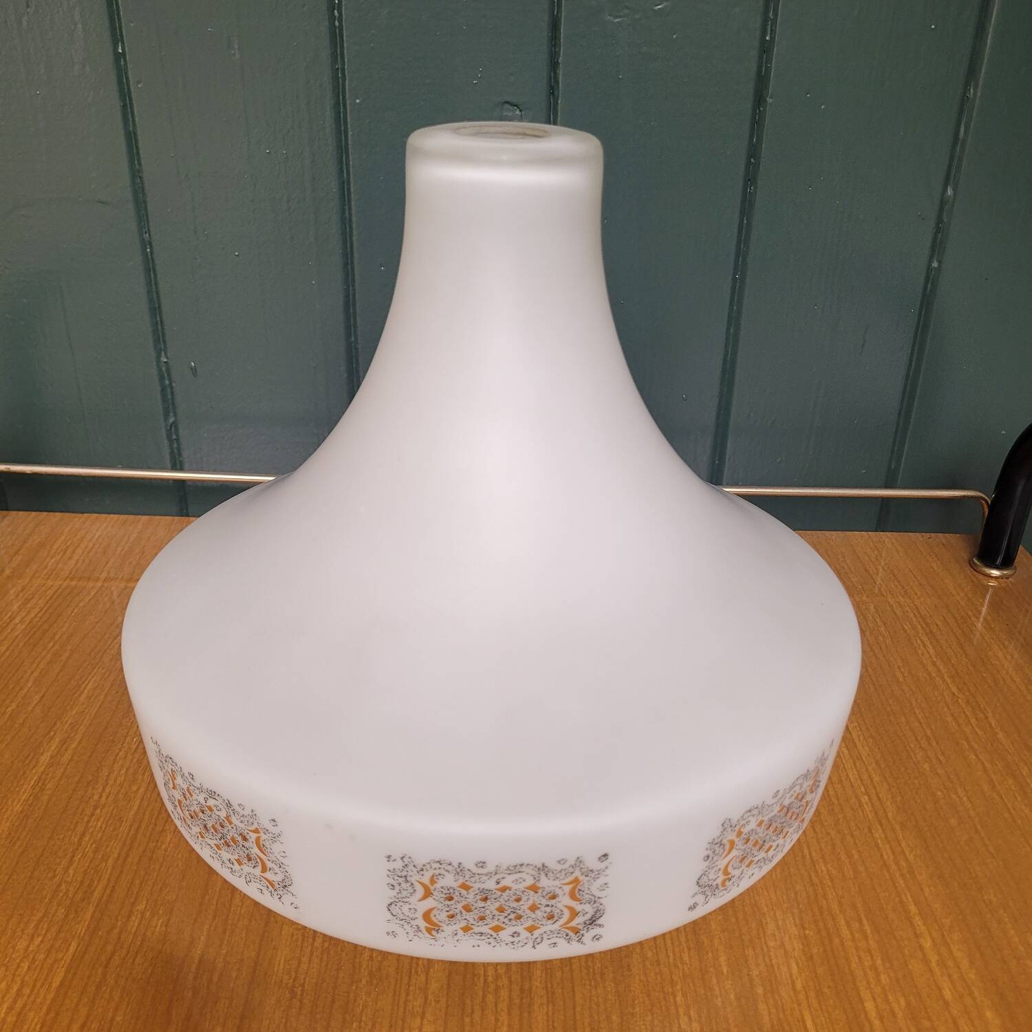 Opaline suspension lampshade — screen-printed cashmere design — 60s