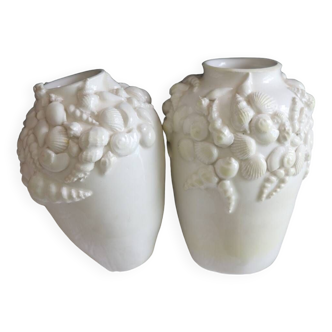 Pair of white vases with shells