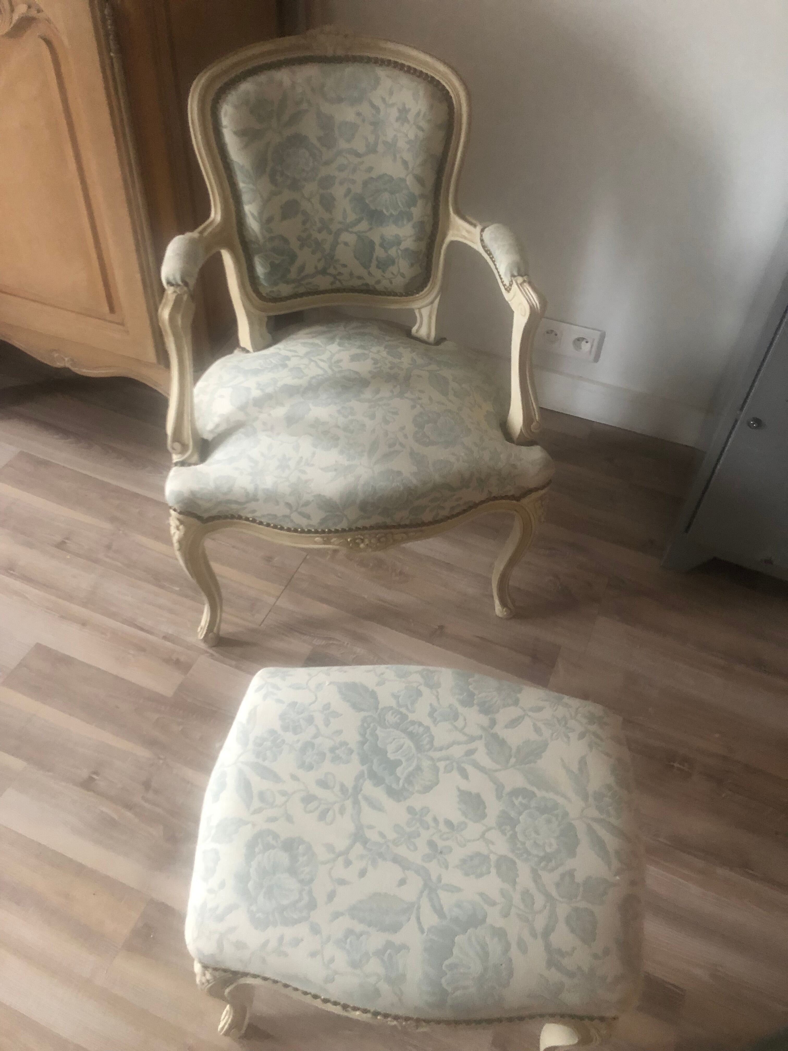 Armchair and its footrest Louis XV style