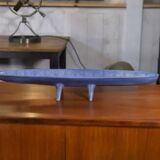 Long blue ceramic signed Atelier Mornac 1950s