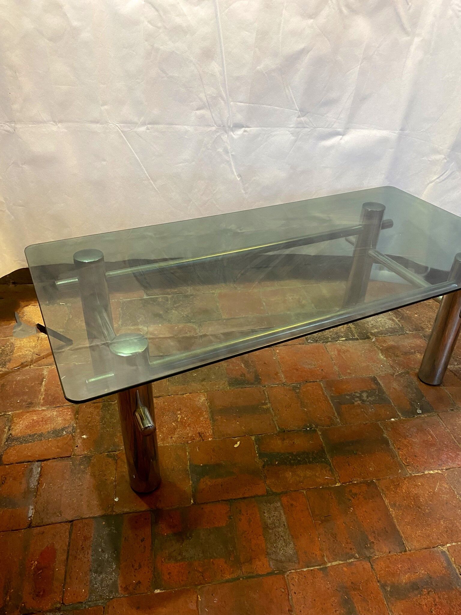 Metal and glass coffee table 70s