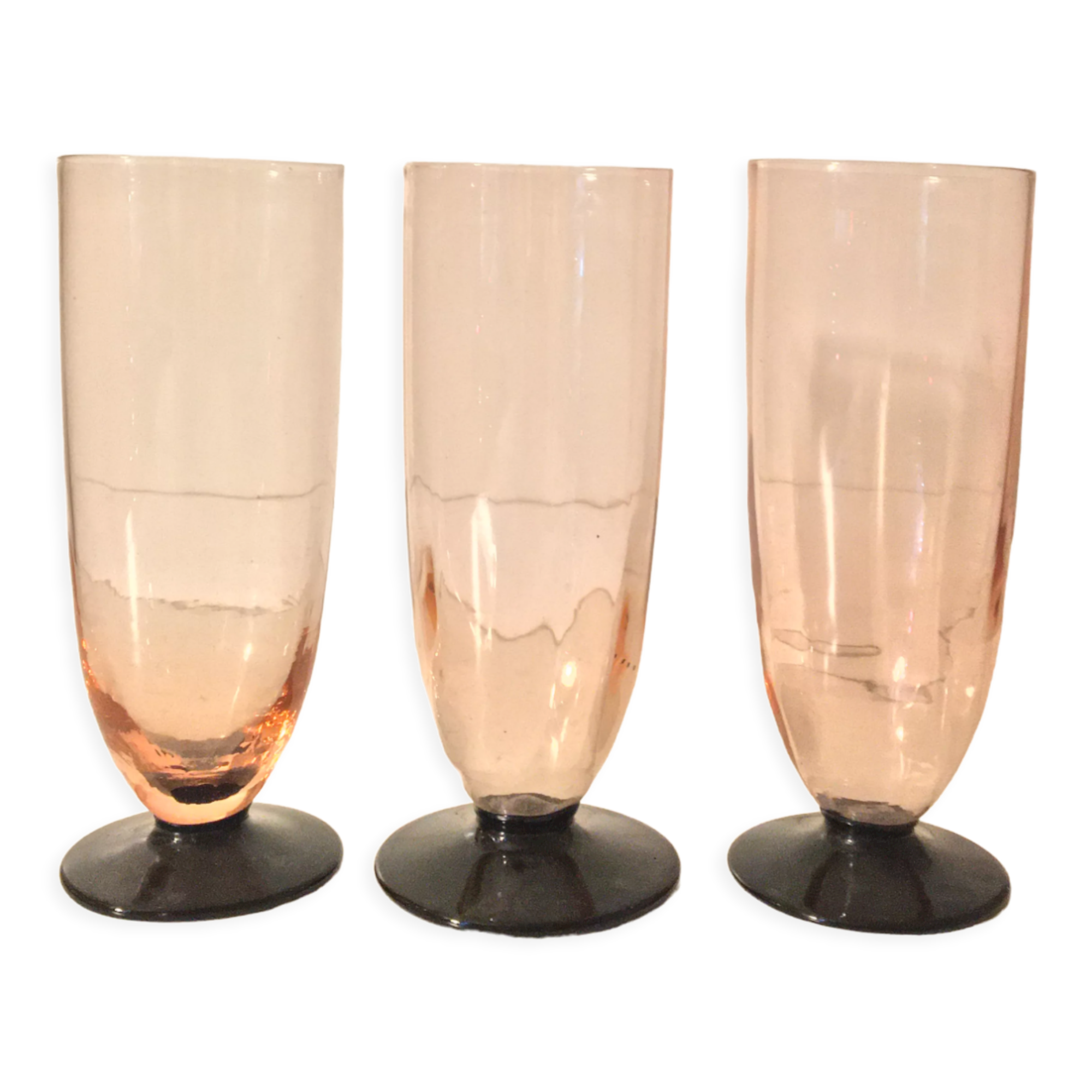 Set of 3 art deco crystal champagne flutes