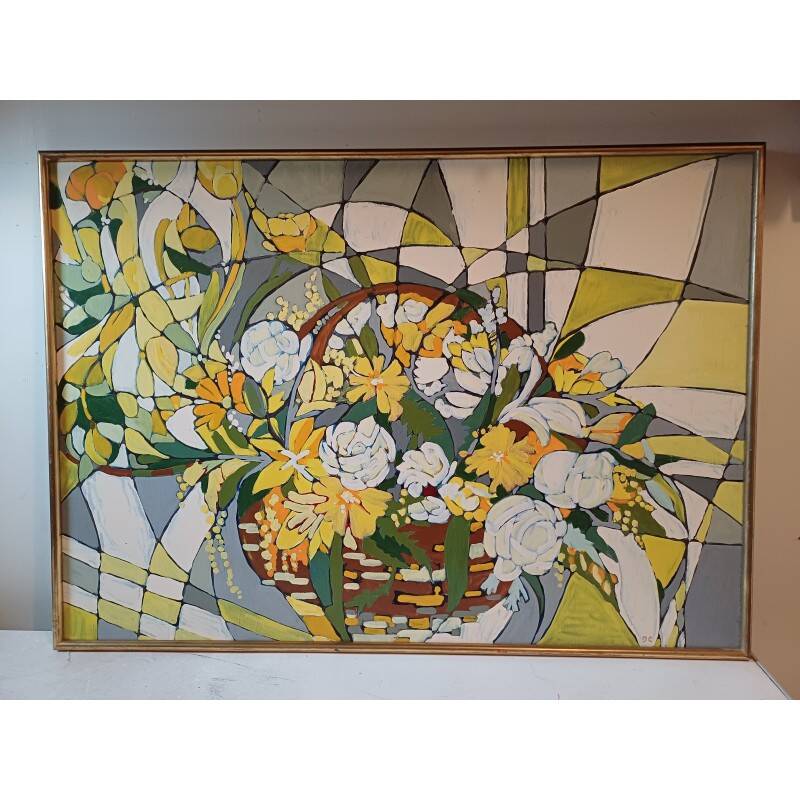 Huile sur toile Jean Cheynel "Variation florale"