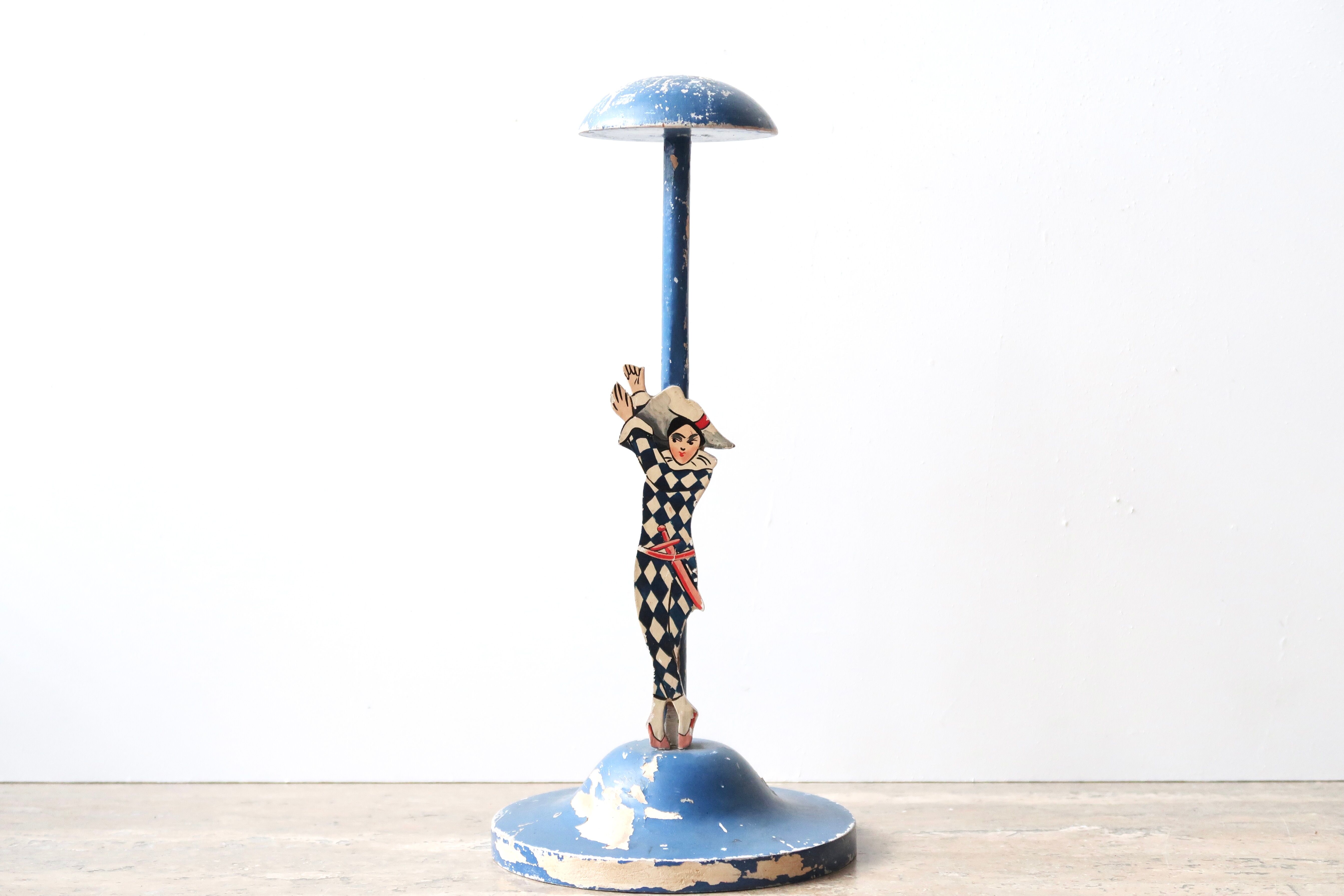 Wooden hat holder decorated with a harlequin, 30s