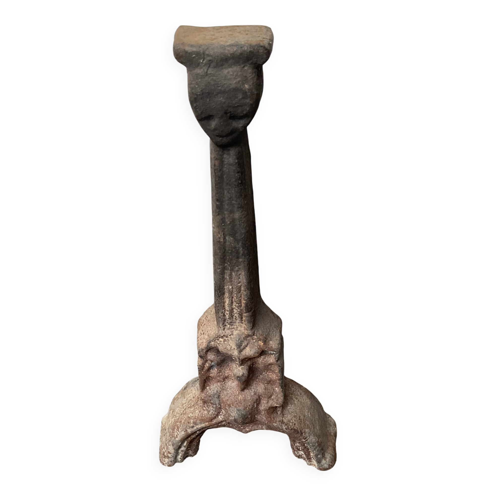 Pair of andirons from the high period with Gothic female heads.