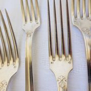 6 vintage silver metal forks punched 2106158