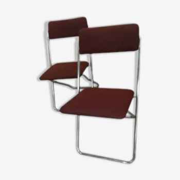 2 folding chairs in brown fabric