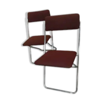 2 folding chairs in brown fabric