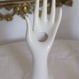 Hand baguier jewelry display or white porcelain vase 70s Vallauris