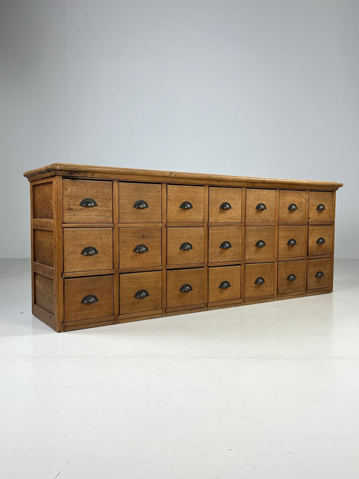 Pharmacy cabinet chest of drawers large oak antiques