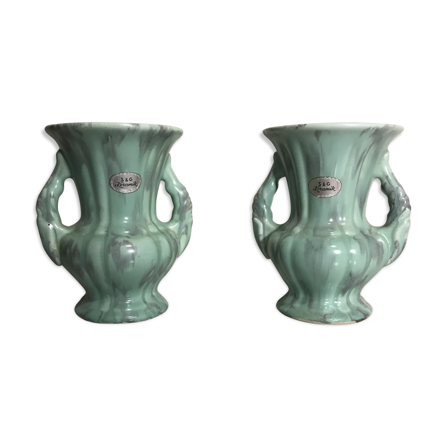 Pair De Vase Old SG KERAMIK - Anse Ceramics Green Coulure - Vintage Grey