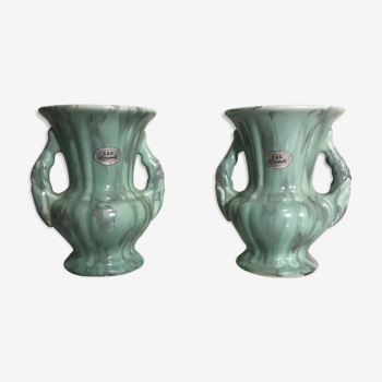 Pair De Vase Old SG KERAMIK - Anse Ceramics Green Coulure - Vintage Grey