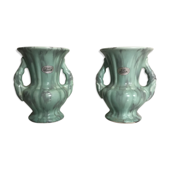 Pair De Vase Old SG KERAMIK - Anse Ceramics Green Coulure - Vintage Grey