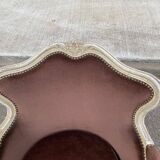 Fauteuil cabriolet Louis XV en bois massif beige et tissu velours marron