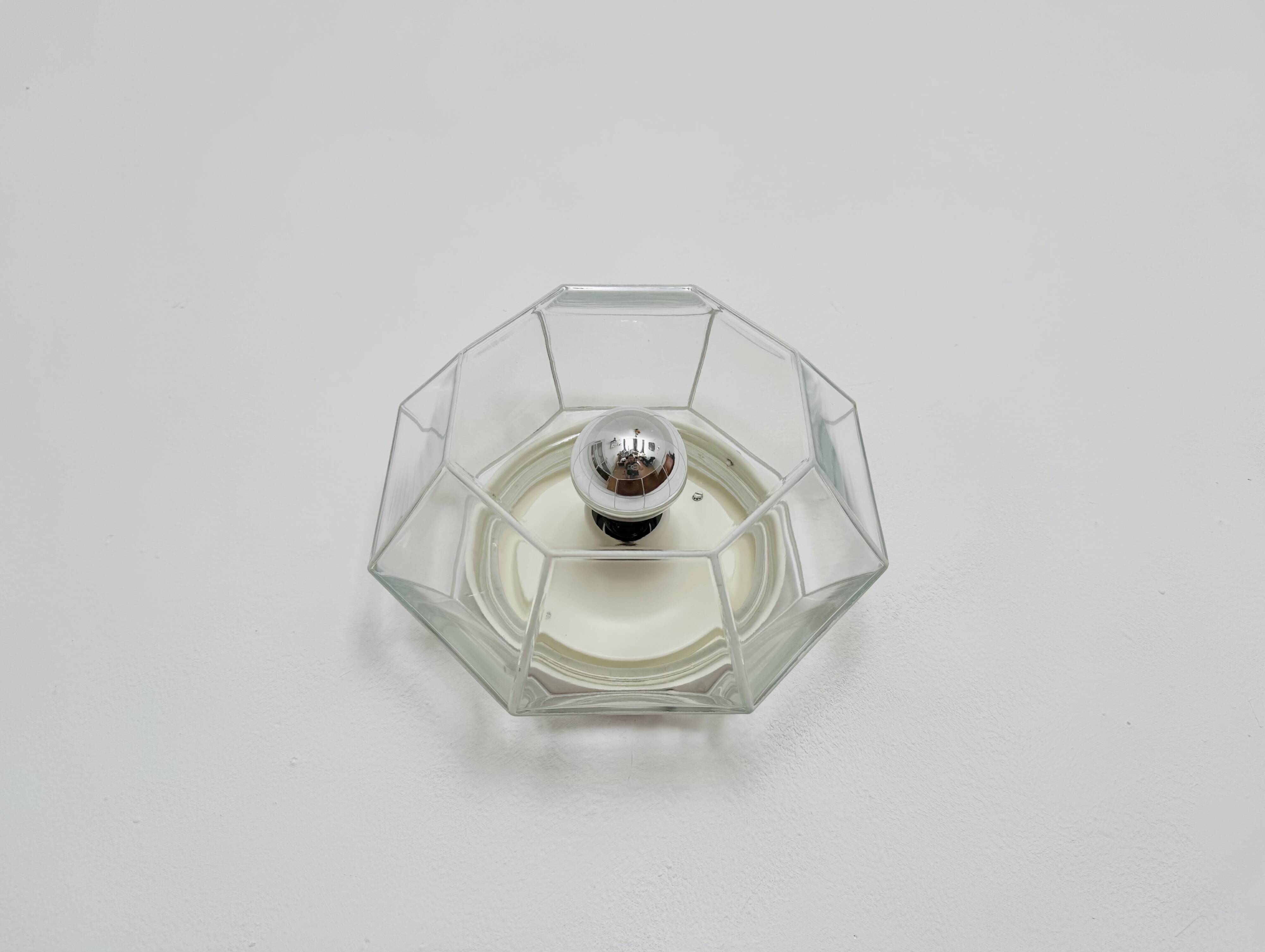 White Flush Light or Wall Lamp by Glashütte Limburg
