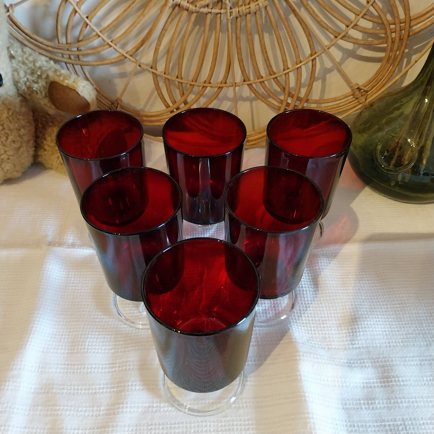 Vintage footed glasses Luminarc model Cavalier Ruby
