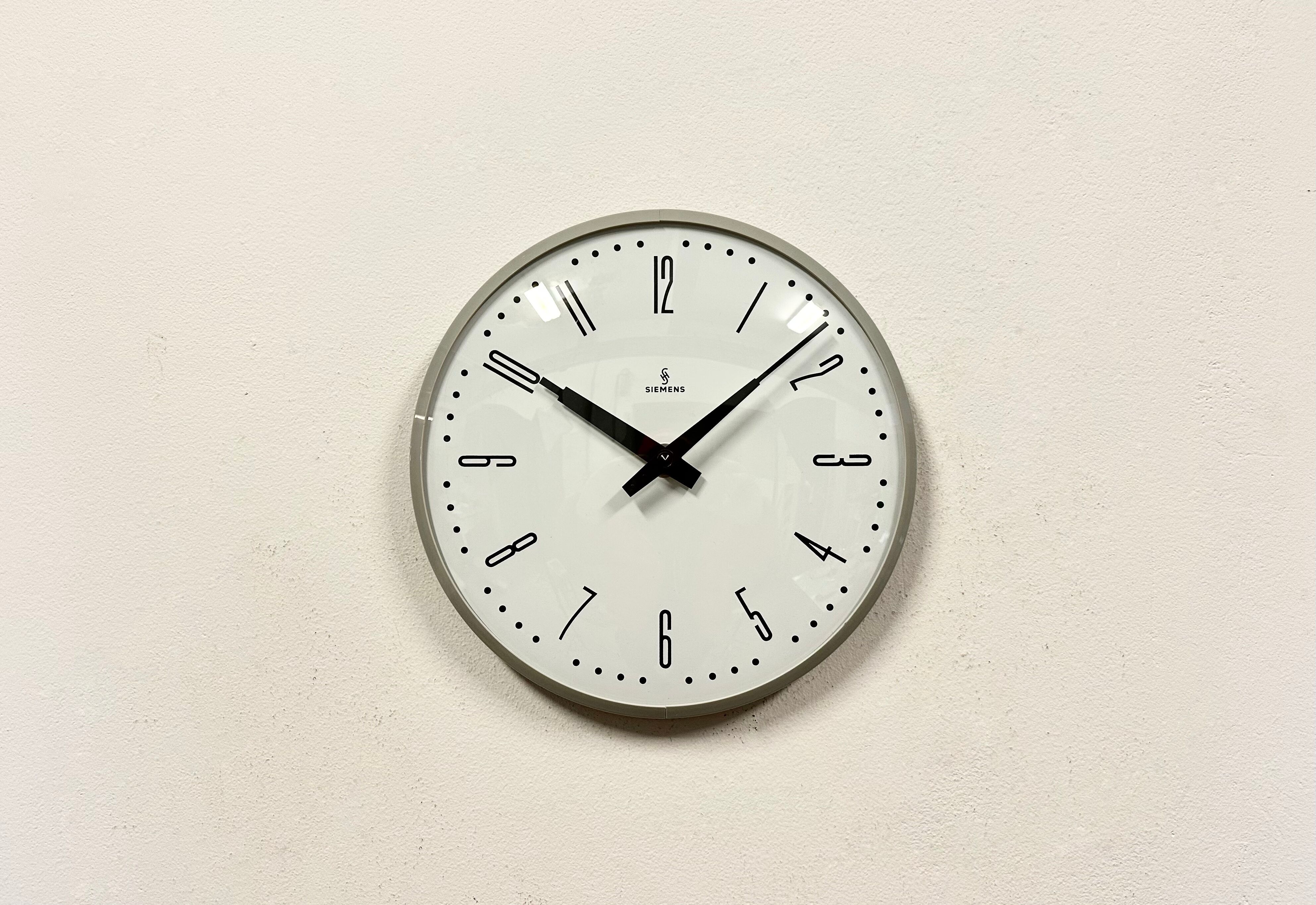 Grey Industrial Factory Wall Clock from Siemens, 1970s