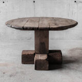 Round primitive dining table, solid wood