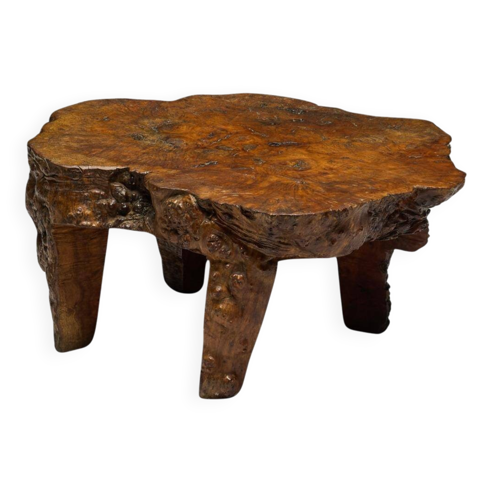 Table basse en bois de burl organique, France, années 1950