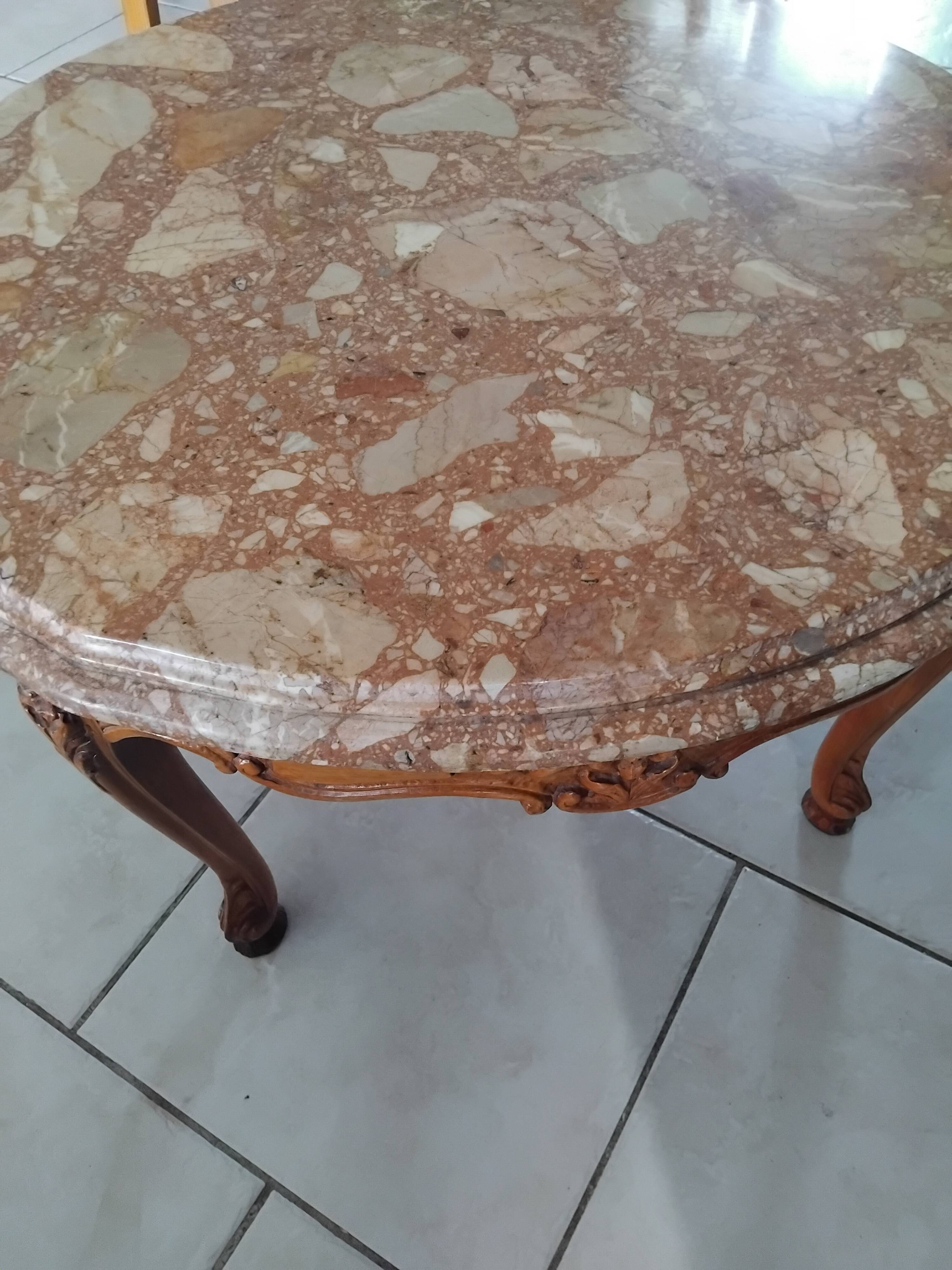 Old marble and wood coffee table from the 50s