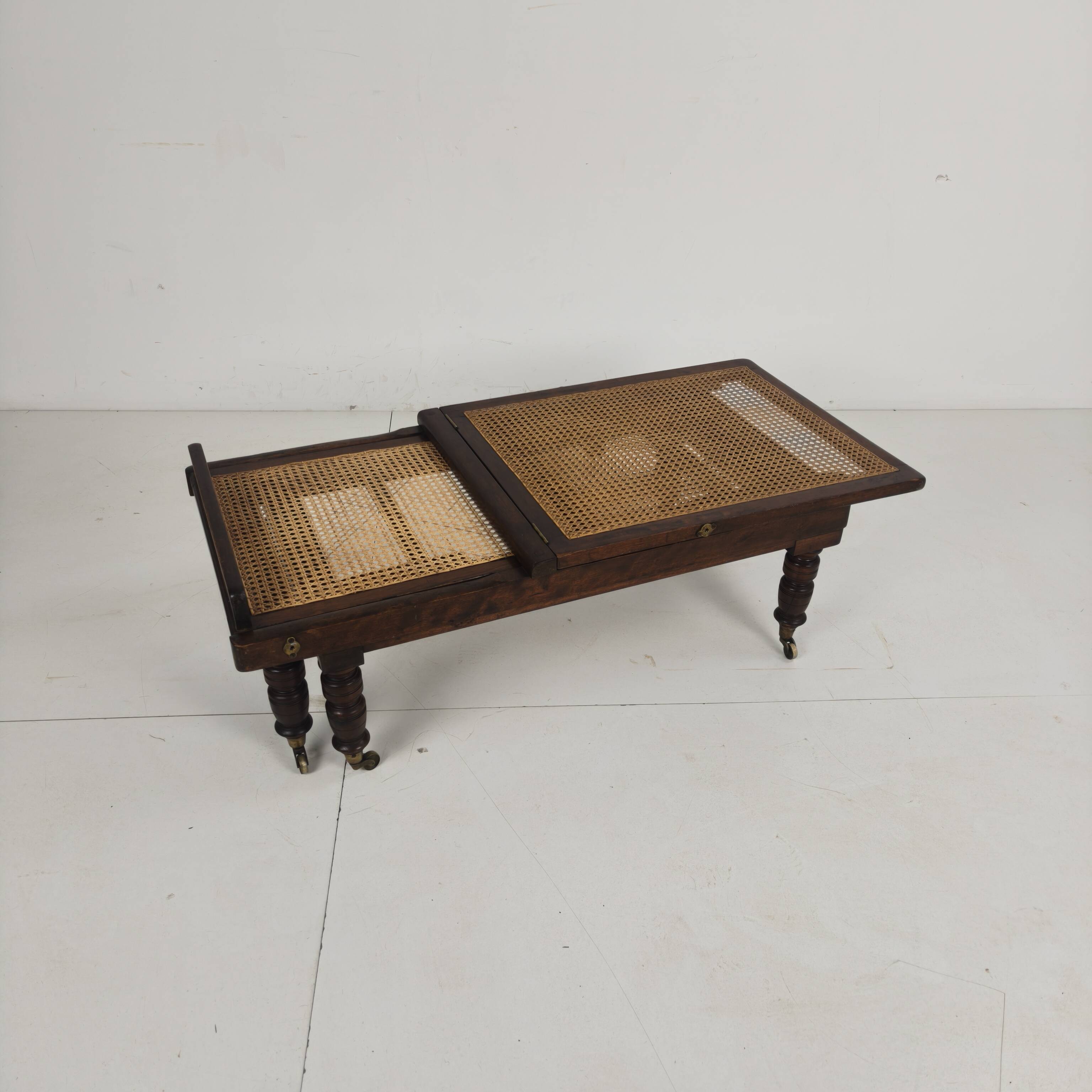 Late 19th Century English Oak Campaign Daybed with Original Cane Webbing