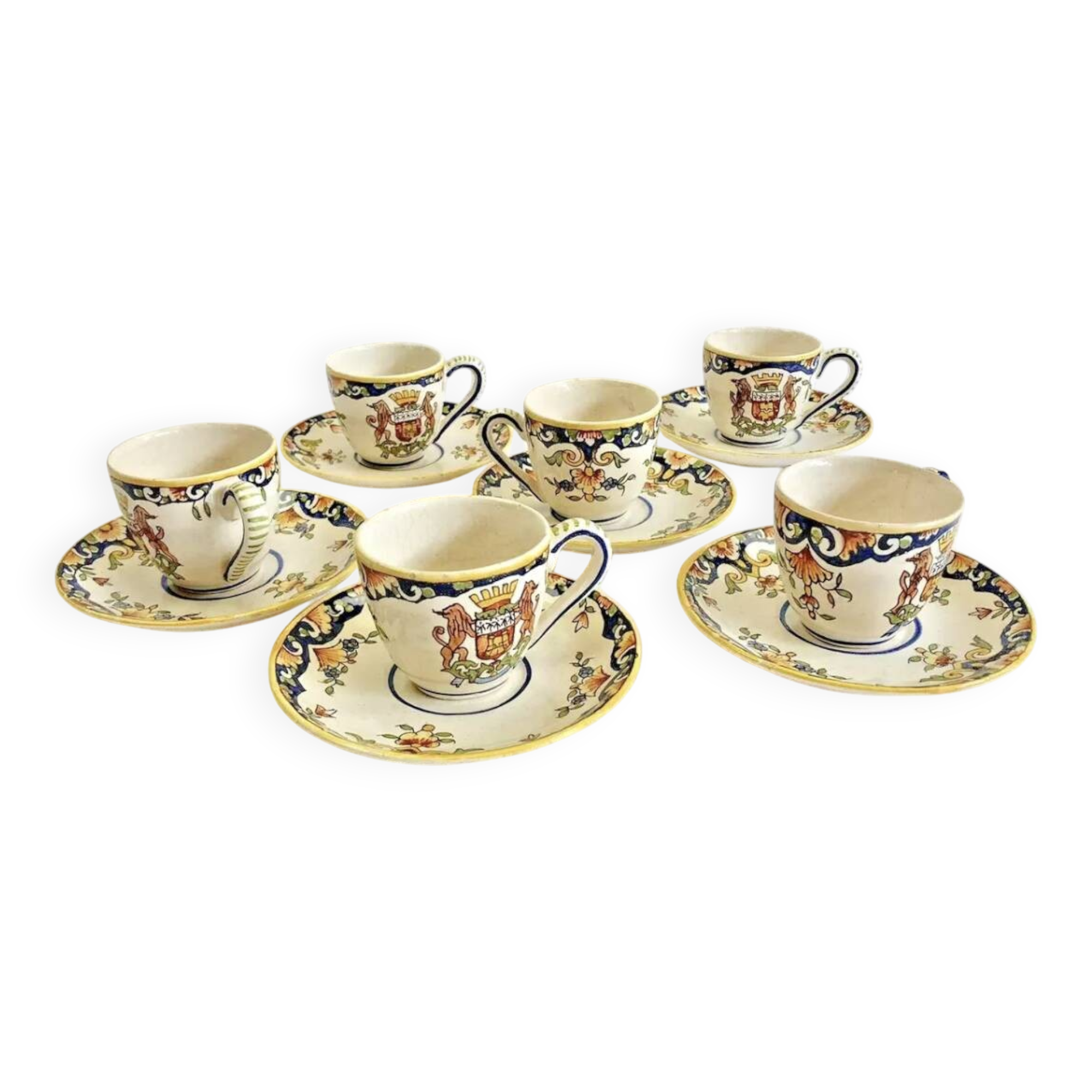 6 old Devres Fourmaintraux Rouen coffee cups Dinan model 19th century