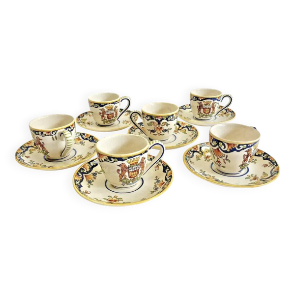 6 anciennes tasses à café Devres Fourmaintraux Rouen modèle Dinan XIXe