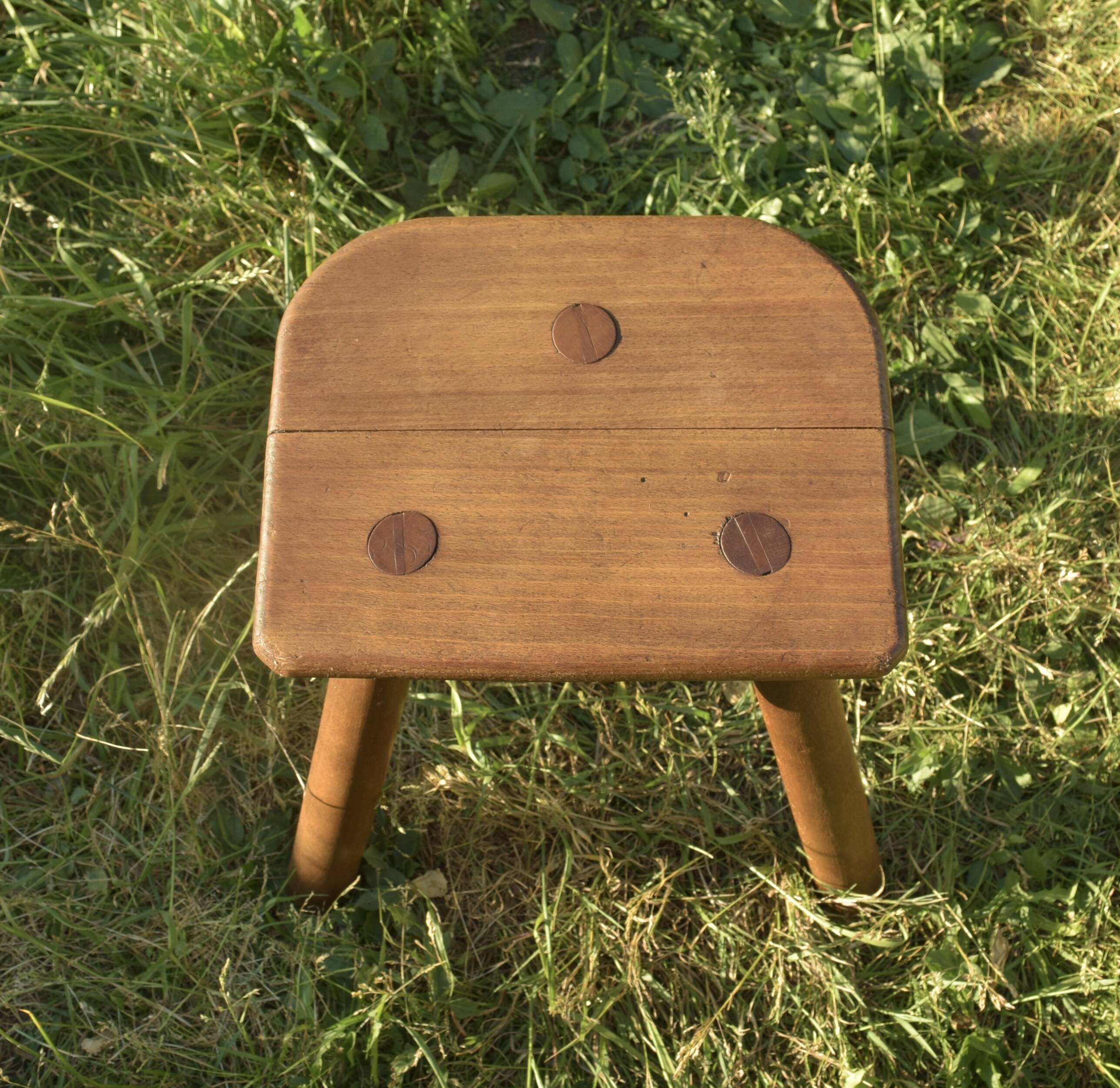 Antique tripod farm stool - wooden milking stool