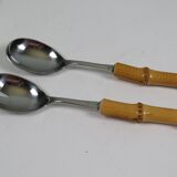 Vintage salad service Solingen in stainless steel and bamboo – Germany