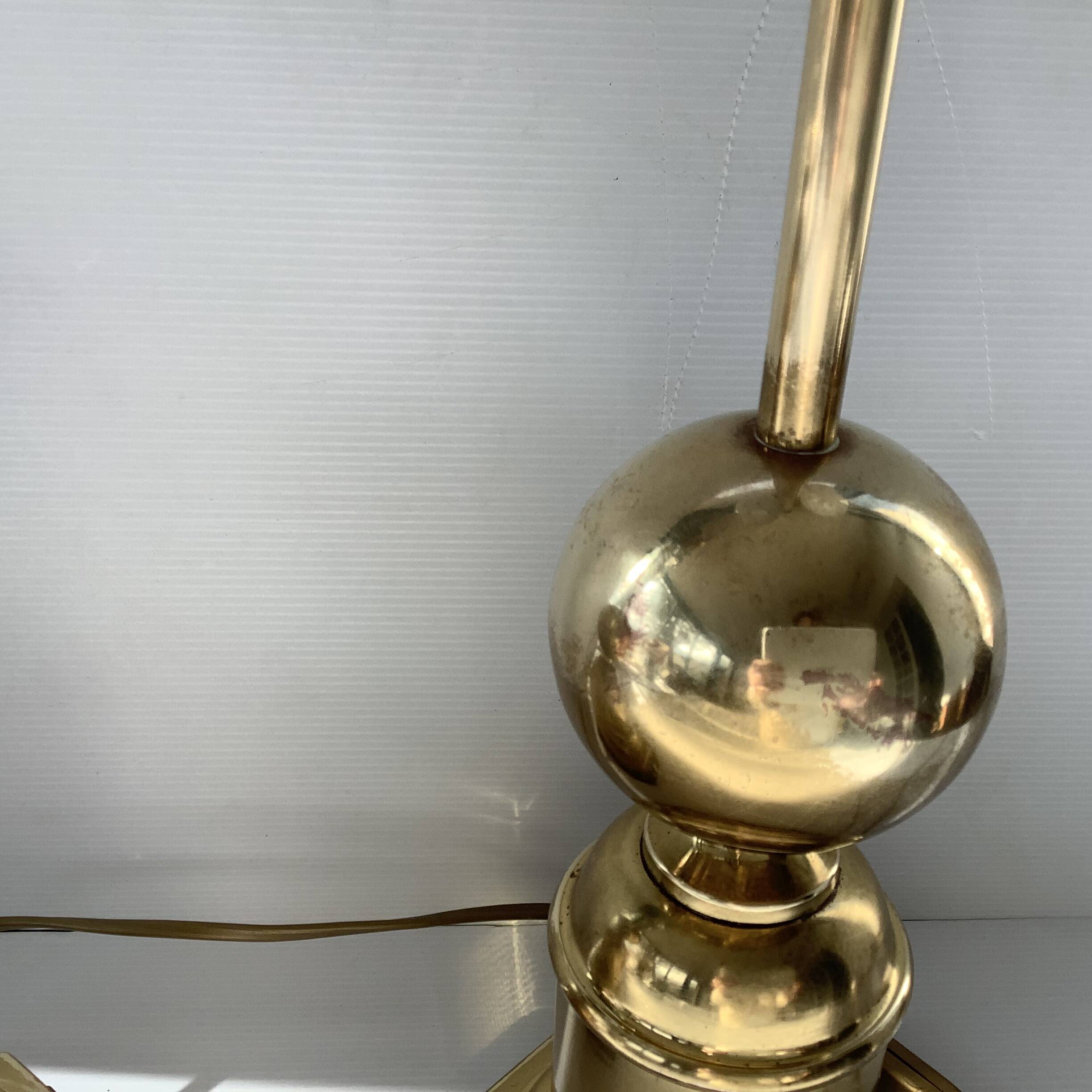 Pair of 2 Vintage Chic Articulated Brass Bakelite Amber Ball Lamps
