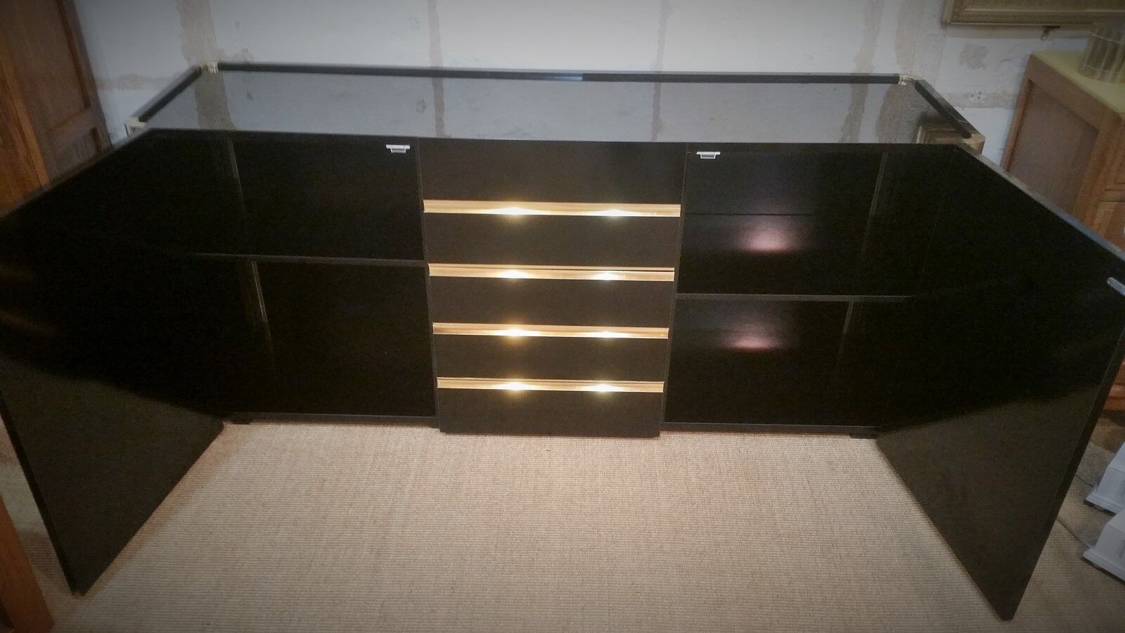 Lacquered and brass sideboard edited by Marie Sabot in the 70